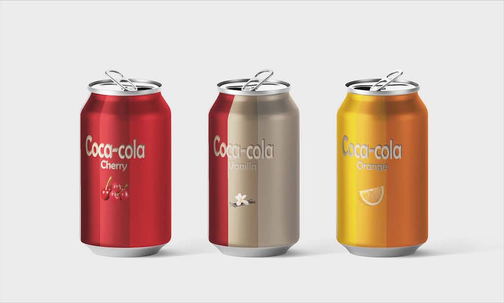 Three renders of cola can designs