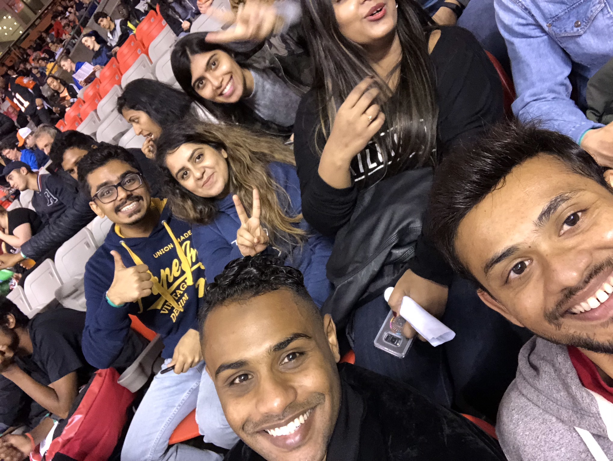 Group selfie in our seats.